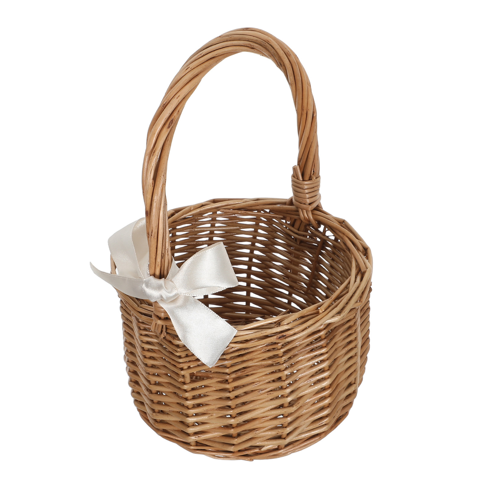 Wedding Hampers - 손으로 짠 위커 꽃바구니(손잡이 포함) 둥근